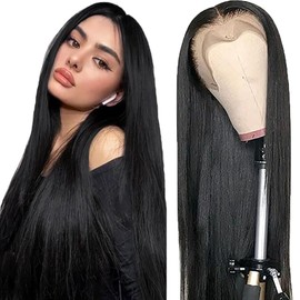 AiPliantfis Straight Human Hair Wig 13x6 Echthaar Perücke Damen Glueless Human Hair with Natural Hairline Free Part Bleached Knot Brazilian Remy Hair 32 Zoll