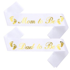 NAUXIUDSJS Mom To Be Sash, Dad to Be Sash, Gift Ideas for Soon to Be Parents, Pregnancy Announcement, Boy or Girl, Baby Shower Party Decorations, Gifts, Favors, Mommy Supplies Gender Reveal, White