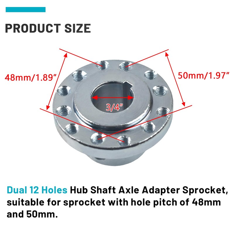 12 Holes Hub Shaft Axle Adapter Sprocket with 3/4" Keyway
