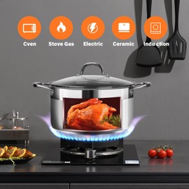 LEUGWAKN Stainless Steel Stock pot-10 Quart pot-Stockpots with Lid -Soup Pot-Induction Pot-Cookware-Cooking Pot-crock pot