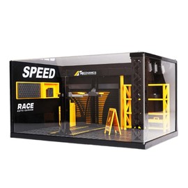 Harilla 1/24 Simulation Garage Display Cabinet Display Landscape Model with Light Car Workshop Scene Model for Landscape Micro Landscape Diorama Ornament, with Board