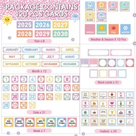 Sinload Classroom Calendar Pocket Chart Set Calendar Bulletin Board Set Seasons Festival Weather Pocket Chart for Classroom Decoration Back to School Supplies (Cool)