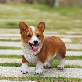 HomDSim Garden Corgi Statue Dog Figurines Indoor/Outdoor Garden Landscaping Sculpture Corgi Sticking Out His Tongue Statues for Patio, Yard or Lawn Flower Pots Balcony Puppy Ornaments