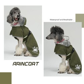 MAMORE Dog Raincoat Hooded Rain Jacket for Small Medium Large Dogs Slicker Poncho Bottom Waterproof Adjustable Reflective Breathable Leash Hole (Army Green, Small)