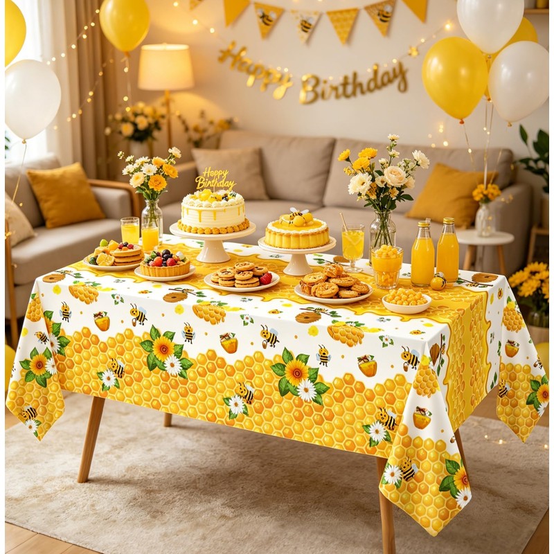 6 Pack Bee Tablecloth Happy Bee Day Table Cover Rectangle