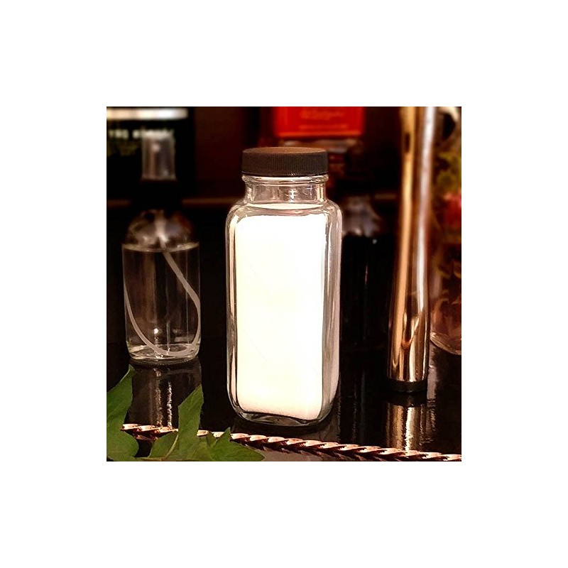 French Square Craft Bartending Jar w/Black Lid - Clear 8oz