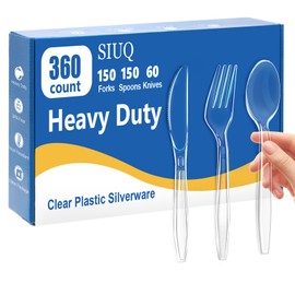 SIUQ 360 Count Heavy Duty Clear Plastic Silverware,Plastic Cutlery Set