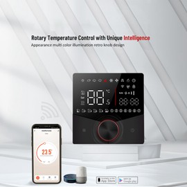 Smart WiFi Thermostat Voice Control Digital Weekly Programmable Temperature Controller Digital Smart Knob Thermostat with Dimmable Light Color
