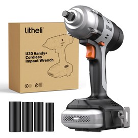 Litheli Cordless Impact Wrench Kit, 1/2 Inch Hog Ring Impact Gun with 4 Impact Sockets, 5 Torque Settings Impact Driver for Car Home, Charger not Included