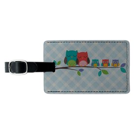 Cute Colorful Owl Family Rectangle Leather Luggage Card Suitcase Carry-On ID Tag