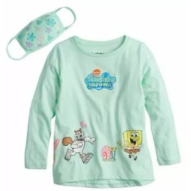 Nickelodeon SpongeBob SquarePants Girls' Graphic Tee with Matching Face Mask - Size 10 -