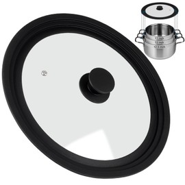 Universal Lid for Pots Pans and Skillets, Pan Cover fit 9", 9.5",10" Diameter Cookware, Silicone Replacement Pan Lid Pot Lids for Frying Pans, Cast Iron,Tempered Glass Lid