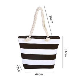 KVBUCC 1 Piece Striped Canvas Bag, Large Capacity Handbag, Portable Shoulder Bag, Simple Waterproof, Top Zip Closure, Suitable for Travel, Fitness, Swimming and Beach Vacations.