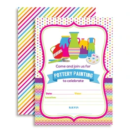 Pottery Painting Party Fill In Birthday Party Invitations, 20 5"x7" Fill In Cards with Twenty White Envelopes by AmandaCreation