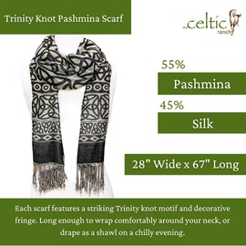 The Celtic Ranch Women's Trinity Knot Pashmina Scarf Shawl, Soft and Comfortable with a Rich Luxurious Sheen (Black)