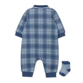 Little Me Clothes for Baby Boys' Plaid Coverall and Socks Set, Moonlight Blue, 9 Months