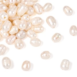 FASHEWELRY 10Pcs Cultured Freshwater Pearl Beads 7-8mm Natural Pearl Beads Oval Rice Shaped Pearl Loose Bead for DIY Bracelet Necklace Jewelry Making Wedding Crafts Supplies