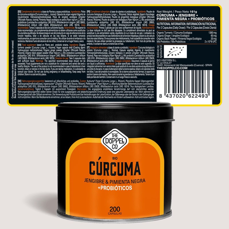 Organic Turmeric Capsules with Probiotics Ginger and Black Pepper, Maximum