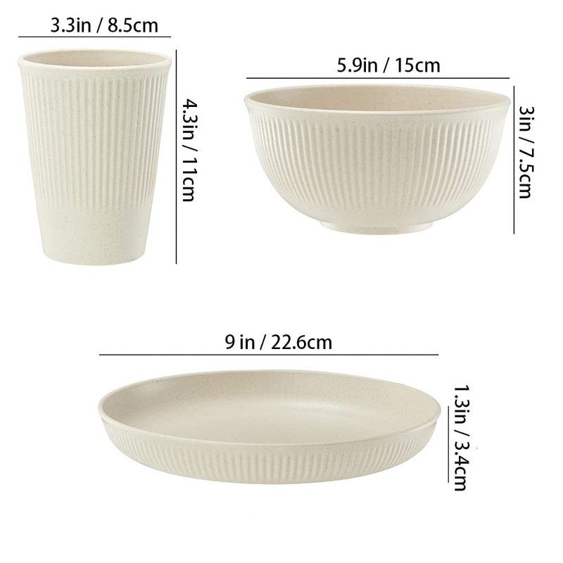 18pcs Wheat Straw Dinnerware Sets, HXYPN Unbreakable Reusable Dinnerware Set