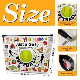Ythuil Softball Gifts Makeup Bag, Gifts for Softball Players Team Coaches Lovers Women, Softball Mom Gifts, Softball Stuff Accessories, Just a Girl Who Loves Softball Makeup Cosmetic Bags for Purse
