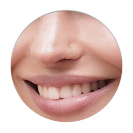 Fake Clip On Nose Ring 24g - Faux Nose Hoop - No Piercing Needed - Smooth Tiny 14K Gold Filled Fake Nose Piercing False Nose Jewelry (Gold)