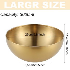 Bhina 1 Piece Large Golden Korean Style Rice Bowl, Korean Stainless Steel Bowl, Salad Bowl, Mixing Bowl, Stainless Steel, Capacity for Salads, Pasta, Soups, Rice, Fruit (25 cm)