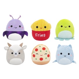 Squishmallows Original Micromallows 6-Pack – Axel Beetle, Lune Loch Ness Monster, Floyd French Fries, Orphie Octopus, Pep Pizza, Walker Goat