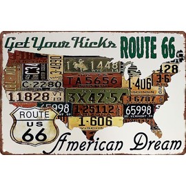 Historical Retro Vintage Tin Sign with Souvenir Travel Motif, Holiday, Adventure, Holiday Decorative Sign, 30 x 20 cm (USA Route 66)