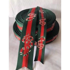 Unbranded 2 Yds 1.5 & 1 “ Red Green Hand Painted  Snake Twill Hat Band Ribbon - 1.5 Inch
