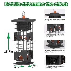 Hsmanchry Squirrel Proof Bird Feeders for Outdoors Hanging, Metal Wild Bird Feeder with 4 Feeding Ports, 2.5 lb Capacity for Outside, Dark Grey