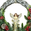 YULETIME 24" Angel Christmas Wreath, Artificial Holiday Wreath with Resin