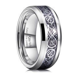 King Will DRAGON Men Tungsten Carbide Ring Wedding Band 8mm Silver Celtic Dragon Inlay Polish Finish 11