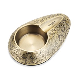 CIGARLOONG Cigar Ashtray Carving Stainless Steel Large Slot Ashtray Anti-Bottom for Home/Office/Patio (Gold)