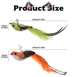 Wukemaoyi Pack of 2 Cat Toy Bird, Cat Toy Feathers, Interactive Cat Fishing Replacement Feathers Pendant with Bell, Cat Toy with Feathers, Cat Toys Feather Toy for Cats