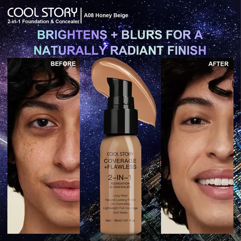 2-in-1 Foundation and Concealer Long Wear Natural Matte Finish Lightweight