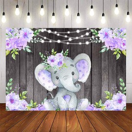 Avezano Purple Floral Elephant Backdrop for Baby Shower Girl Rustic Wood Lavender Elephant Newborn Baby Shower Party Background Decorations Little Peanut Baby Shower Banner (7x5ft)