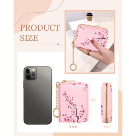 Bistup Credit Card Holder for Women Cute Small for Ladies Teen Girls Female Rfid Leather Cardholder Wallets with Keychain Accordion Organizer Purse Blossom Flowers Girly Aesthetic Print Unique Zipper