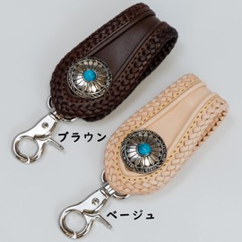 Gravedad Cowhide Men's Belt Loop Genuine Leather Key Chain Leather Biker Native Concho, Turquoise, Braun