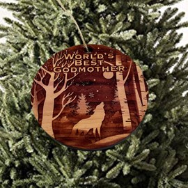 HipFlaskPlus Winter Wolf Worlds Best Godmother - cedar ornament