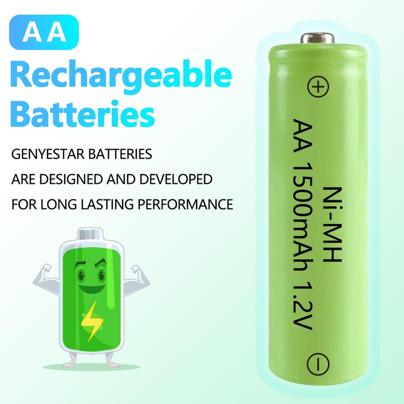 GENYESTAR Solar Lights Rechargeable AA Batteries 1500mah High Capacity 1.2V