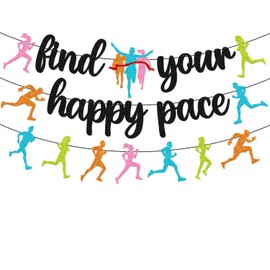 Find Your Happy Pace Banner Marathon Party Decorations Runner Celebration Decor Running Race Backdrop Running theme Birthday Garland Black Glitter Supplies