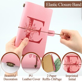 PU Leather Notebook Diary, Refillable Journal, A5 Pink Travel Notebook Retro Lined Sketchbook Thick Paper Blank Birthday Christmas Gift for Girls Women Friend School & Work E