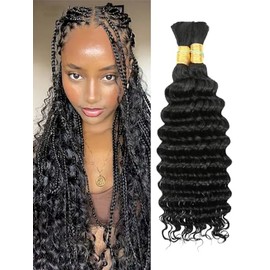 Human Braiding Hair Deep Wave Bulk Human Hair for Braiding,1B Black No Weft Curly Braiding Hair Extensions for Boho Braids Wet and Wavy Braiding Human Hair Bundles(22inch,1B,100g)