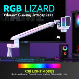 IXTECH RGB Low Profile Boom Arm for Mic, Adjustable Microphone Arm Stand with Desk Mount Clamp, Rotatable Microphone Boom Arm Mic Stand with Cable Management for Podcast Streaming Gaming Studio.