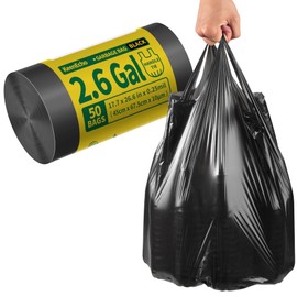 KeenEcho Small Trash Bags with Handles (2.6 Gallon) - Ocean Plastic Upcycling - Plastic Garbage Bags, Can Bin & Waste Basket Liner for Kitchen, Bathroom, Office and Pets