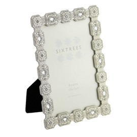 Sixtrees A TWINPACK of Antique Vintage and Shabby Chic Style silver metal photo frames with beads and crystals in 23 styles for 4" x 4", 6" x 4" & 7" x 5" pictures (6"x 4" Sarah)