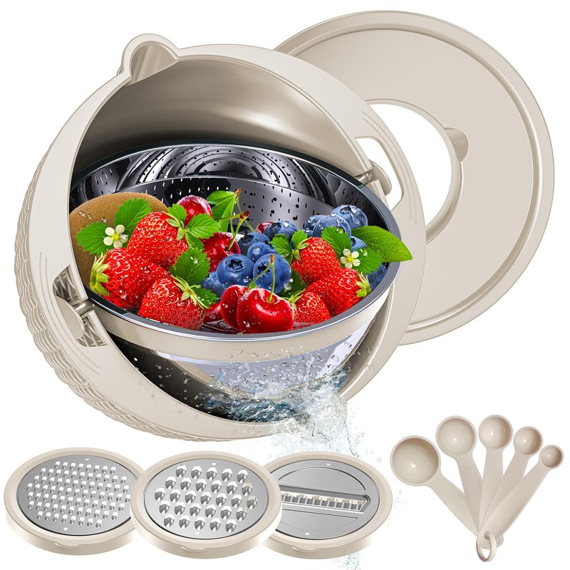 4-1 Colander with Bowl Set - Rotatable Colander Bowl with