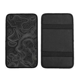 DORKEIXIA Black Topographic Contour Map Geography Wavy Auto Center Console Armrest Pad Universal Car Center Console Cover Seat Box Cover for Sedan, Van, SUV, Truck Car Accessorie