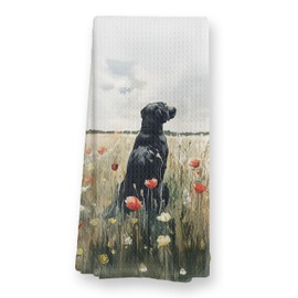 TopXmai Labrador Retriever in Flower Field Kitchen Towels, Rustic Floral Black Lab Gifts Dish Towels for Kitchen, Labrador Decor Hand Towels, Labrador Retriever Gifts for Women,16x24 Inch，C066