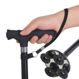 Elderly cane ultra-light length adjustable LED lighting grandmother four-legged cane four-legged cane black 2ea